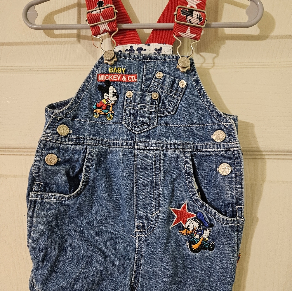 Vintage Infant Mickey & Co denim shorts overalls